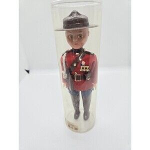 Vtg Celluloid Canadian Mountie Doll Uniform Blinking Eyes 7.5" w Hat